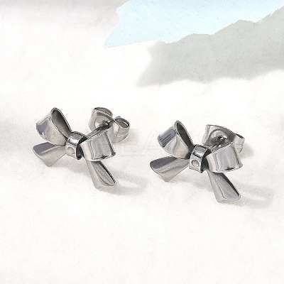 304 Stainless Steel Bowknot Stud Earrings EJEW-Z136-01P-1