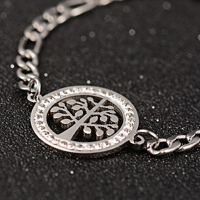 Tree of Life 304 Stainless Steel Link Bracelets BJEW-L576-22P-1