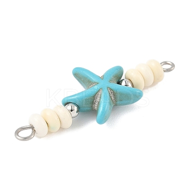 10Pcs 2 Colors Dyed Synthetic Turquoise Starfish Rondelle Beaded Connector Charms PALLOY-JF04014-1