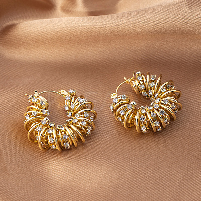 Multilayer Ring Brass Micro Pave Clear Cubic Zirconia Hoop Earrings FS-WGB46CF-03-1