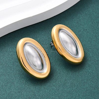304 Stainless Steel Two Tone Oval Stud Earrings for Women EJEW-A136-01A-GP-1