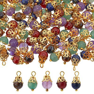 120Pcs Natural Mixed Gemstone Round Charms G-HS0001-06-1