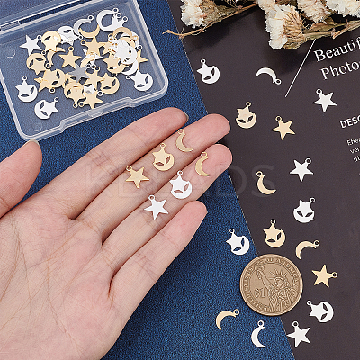 60Pcs 3 Style Moon & Star Brass Charms KK-PH0039-79-1