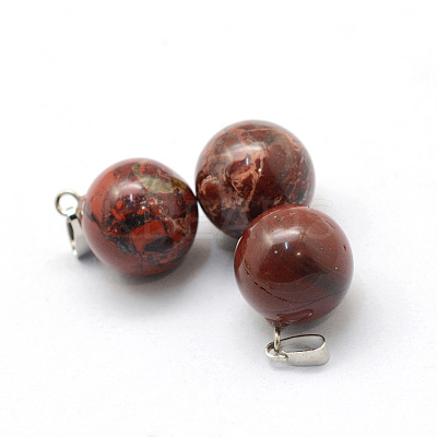 Round Natural Red Rainbow Jasper Pendants G-Q434-14-1