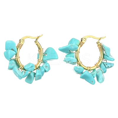 Synthetic Turquoise Chips Braided Hoop Earrings EJEW-JE04940-25-1