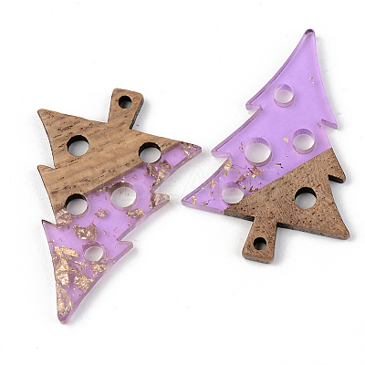 Transparent Resin & Walnut Wood Pendants RESI-S389-030A-B01-1