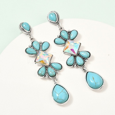 Alloy Synthetic Turquoise Dangle Stud Earrings EJEW-U053-05AS-1