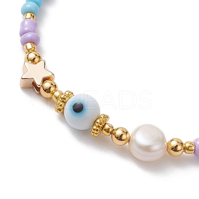 Colorful Glass Seed & Brass Braided Bead Bracelet BJEW-JB10138-03-1