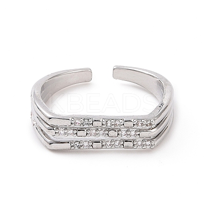 Clear Cubic Zirconia Triple Line Open Cuff Ring RJEW-E072-09P-1