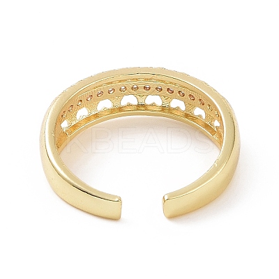 Clear Cubic Zirconia Hollow Out Heart Open Cuff Ring RJEW-E072-05G-1