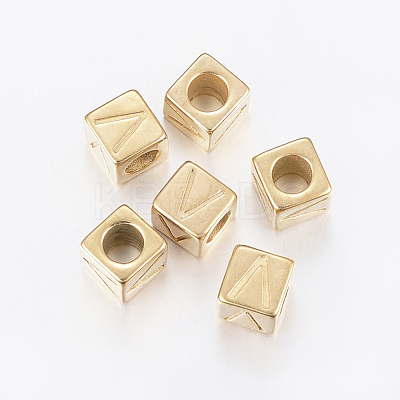 304 Stainless Steel Large Hole Letter European Beads X-STAS-H428-01G-V-1