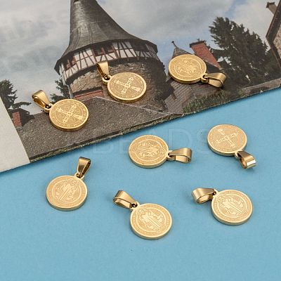 Ion Plating(IP) Flat Round with San Benito & Word 304 Stainless Steel Charms STAS-I036-03A-1
