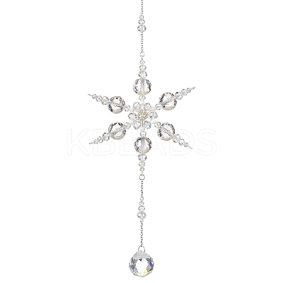 Glass Snowflake Pendant Decorations HJEW-TA00237-1