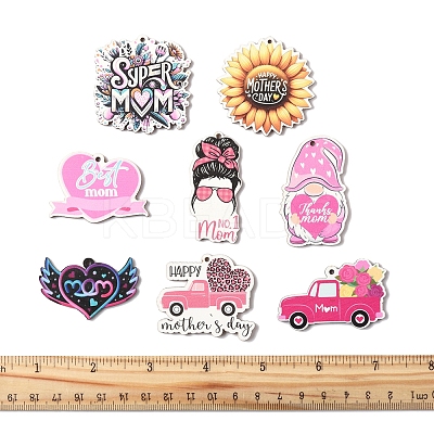 16Pcs 8 Styles Momther's Day Wooden Pendants WOOD-FS0001-38-1