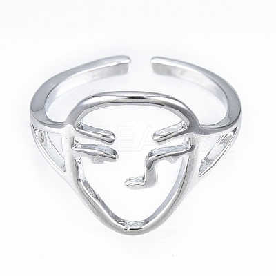 Brass Abstract Face Open Cuff Ring RJEW-T001-87P-1