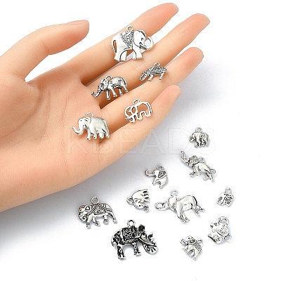 30Pcs 15 Styles Tibetan Style Alloy Elephant Pendants TIBEP-YW0001-83-1