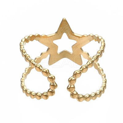 304 Stainless Steel Star Open Cuff Ring RJEW-T023-05G-1