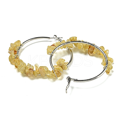 Alloy with Copper Wire Natural Yellow Quartz Hoop Earrings EJEW-Q388-01D-1