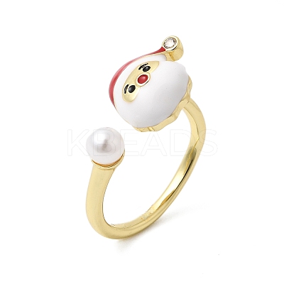 Christmas Brass Micro Pave Cubic Zirconia Enamel Cuff Rings for Women RJEW-L336-02G-1