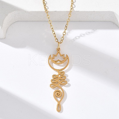 304 Stainless Steel Hollow Cut Yoga Om Lotus Flower Pendant Necklaces NJEW-Z073-02G-03-1