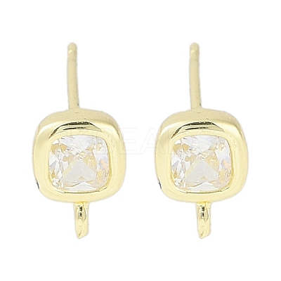 Brass Pave Clear Cubic Zirconia Stud Earring Findings LS-KK-F875-01G-1