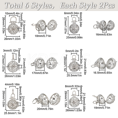 12Pcs 6 Styles Brass Cage Pendants KK-SC0004-28-1