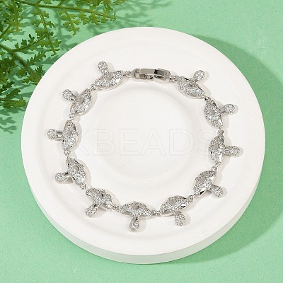 Mushroom Brass Micro Pave Clear Cubic Zirconia Link Bracelets for Women BJEW-Z126-04P-1