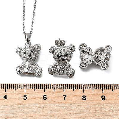 Bear Brass Micro Pave Cubic Zirconia Stud Earrings & Pendant Necklaces Sets SJEW-Z002-01P-1