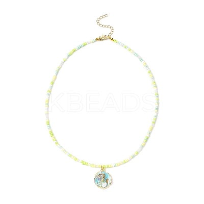 Flower Alloy Enamel Pendant Glass Seed Beaded Necklaces for Women NJEW-JN05550-01-1