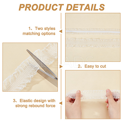 2 Cards 2 Styles Polycotton Pleated Elastic Lace Ribbon OCOR-FG0001-69A-1