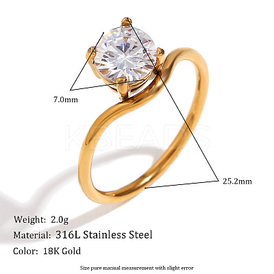 304 Stainless Steel with Clear Cubic Zirconia Finger Rings FS-WGBB24B-10-1