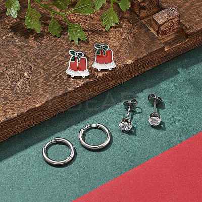 3 Pairs 3 Styles Christmas 304 Stainless Steel Hoop & Stud Earring Sets for Women EJEW-K279-16P-03-1