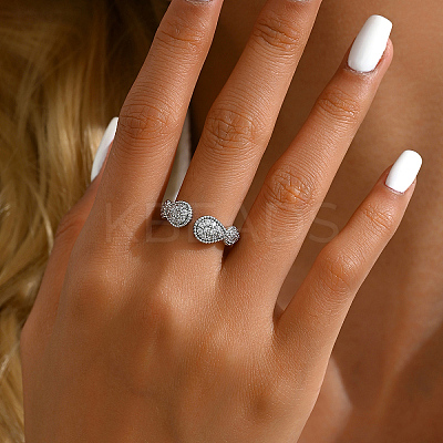 Fashionable Brass Clear Cubic Zirconia Teardrop Open Cuff Ring for Women QR4639-2-1
