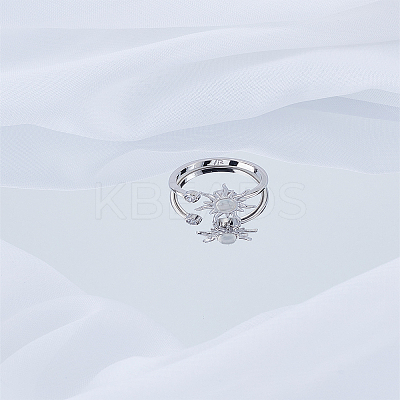 1Pc Rotatable Cubic Zirconia Butterfly Open Rings RJEW-LP0003-41-1
