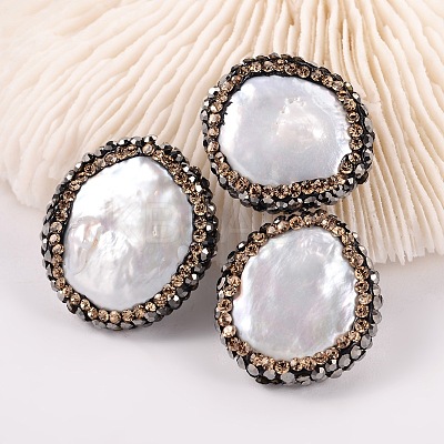 Flat Round Natural Cultured Freshwater Pearl Beads BSHE-P004-02-1