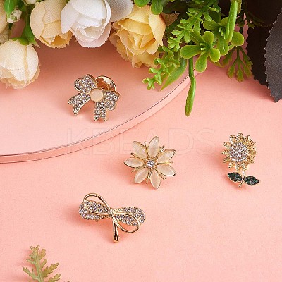 4Pcs 4 Style Crystal Rhinestone Bowknot & Sunflower Brooches JBR078A-1