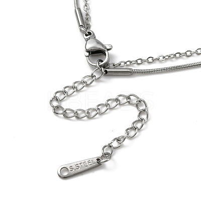 Non-Tarnish 304 Stainless Steel Cable & Round Snake Chains Double Layer Necklace NJEW-Z028-03P-1