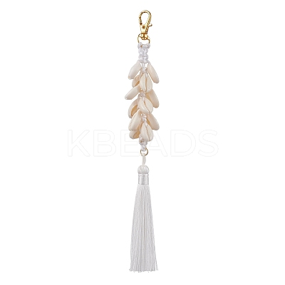 Natural Shell & Polyester Tassel Pendant Decorations HJEW-JM02825-01-1