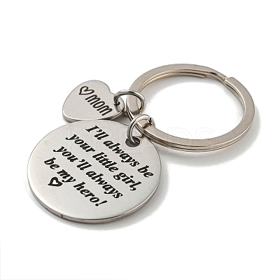1Pc Mother's Day Gift 201 Stainless Steel Flat Round/Rhombus/Rectangle with Word Keychains KEYC-FS0001-10-1