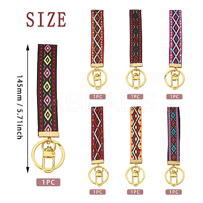 7Pcs Vintage Polyester Ribbon Keychain KEYC-TAC00047-1