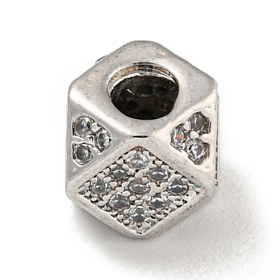 Brass Micro Pave Black/Clear Cubic Zirconia Beads KK-G493-38P-01-1