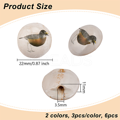 6Pcs 2 Colors Porcelain Buttons BUTT-OC0001-60-1