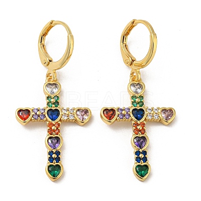 Cross Real 18K Gold Plated Brass Dangle Leverback Earrings EJEW-A033-01G-03-1