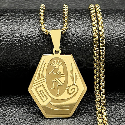 201 Stainless Steel Native American Hexagon Pendant Necklaces NJEW-K283-02G-1