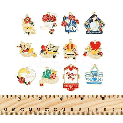 24Pcs 12 Styles Mother's Day Theme Alloy Enamel Pendants ENAM-FS0002-77-1