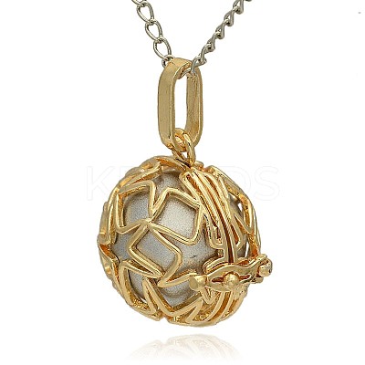 Golden Tone Brass Hollow Round Cage Pendants KK-J231-10G-1