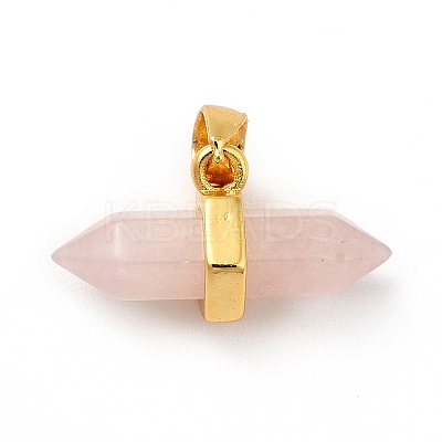 Natural Rose Quartz Double Terminal Pointed Pendants G-P481-01G-04-1