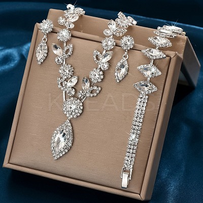 Horse Eye Brass Rhinestone Cup Chains Pendant Necklaces & Bracelets & Stud Dangle Earrings Sets FS-WGAAA30-02-1