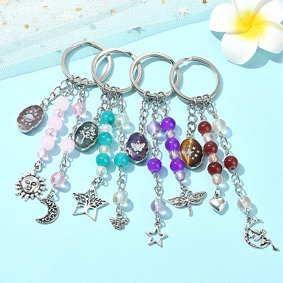 Glass & Alloy & Natural Amethyst Keychain KEYC-YW00146-01-1