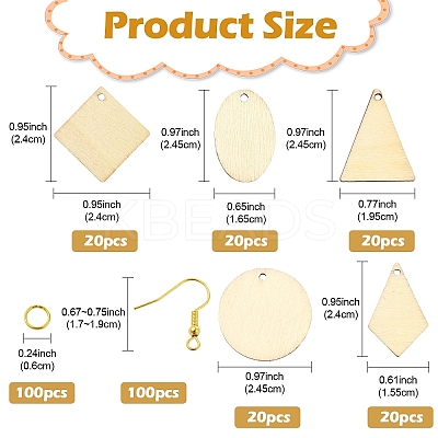 DIY Rhombus/Triangle/Oval Natural Poplar Wood Pendant Dangle Earring Making Kits DIY-YW0010-47-1